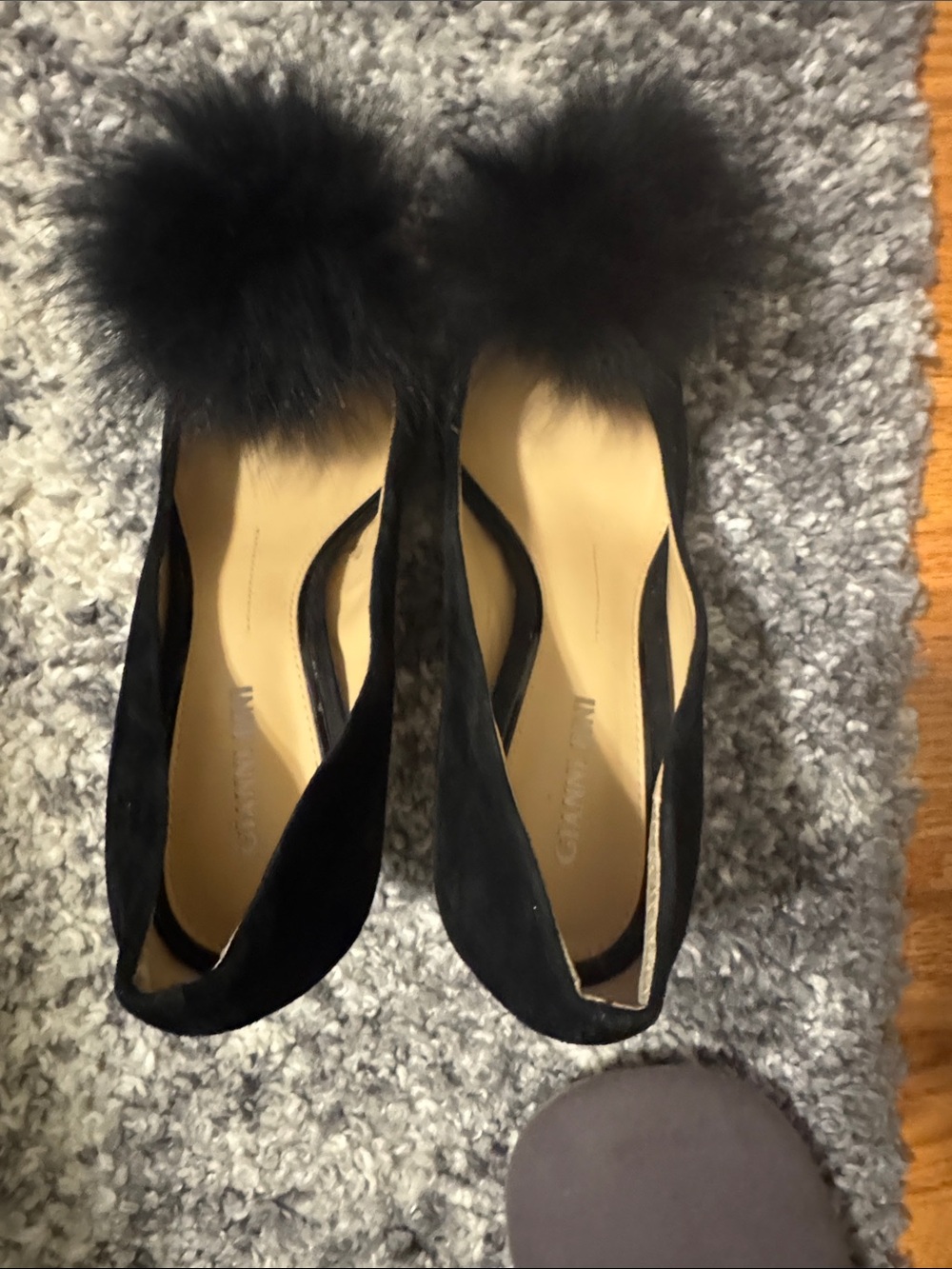 Gianni Bini Black Suede Pointed-Toe Pumps with Pom-Pom Detail - Picture 3 of 6
